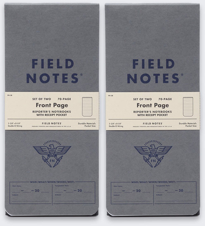 Bllok shënimesh Field Notes Front Page, set 2 copë, format reporter, kafe