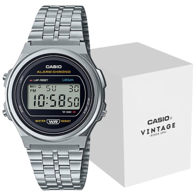 Orë dore Casio A171WE-1AEF, digjitale, që s’e ha uji, ngjyrë argjendi