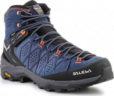 Këpucë malore Salewa Alp Trainer 2 Mid GTX për burra, me membranë Gore Tex, taban Vibram, blu
