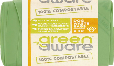 Qese kompostuese për mbeturina qeni GreenAware, 30 copë, material me bazë niseshte, jeshile