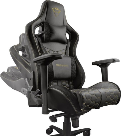Karrige gaming Trust GXT 712 Resto Pro, mban deri 150 kg, me mbështetëse 4D, e zezë me detaje në ar
