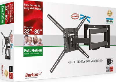 Mbajtse muri për TV Barkan 4400, 32"-80", anësor dhe rrotullues, i zi
