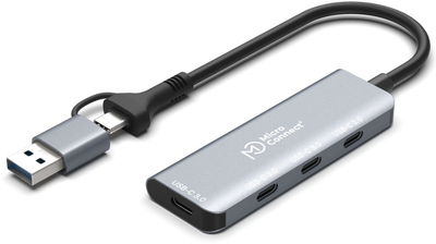 Хаб USB C Microconnect UC0070, 4 порти, USB 3.2 5Gbps, сив