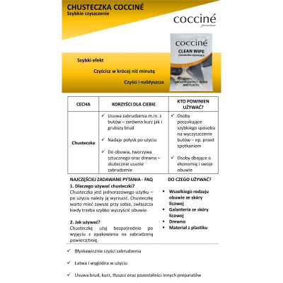 Pecetë pastruese Coccine Clean Wipe, për lëkurë të lëmuar, njëpërdorimshme