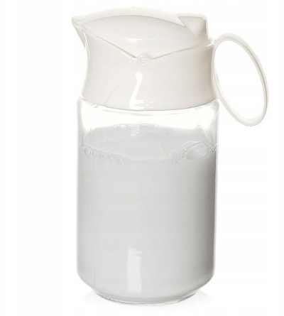 Karafë qumështi Lumarko ORION, qelq, 235 ml, kapak plastik i bardhë