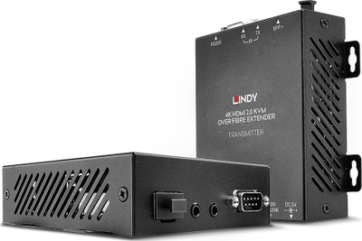 Ekstender HDMI Lindy 4K60 me fibër optike, 300m, USB KVM, i zi