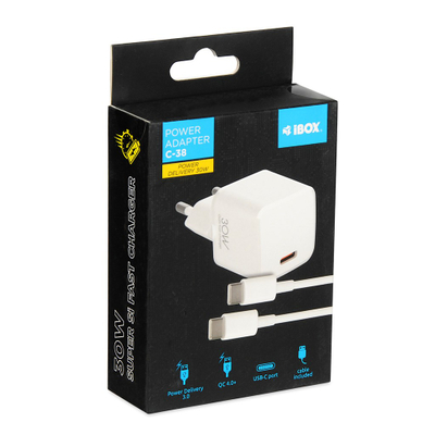 Karikues muri iBOX C-38 ILUC38CW, 30W Power Delivery, 1x USB-C, i bardhë