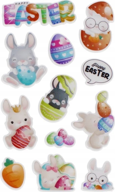 Stickera dekorativë Puffy CRAFT WITH FUN Bunny, set me 12 copa, për Pashkë