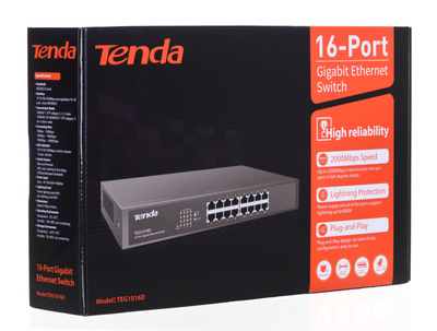 Switch rrjeti Tenda 16 porta, Gigabit Ethernet, unmanaged, blu