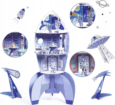 Set kreativ Djeco Color Assemble Play Space Rocket, 55 pjesë, DIY, shumëngjyrësh