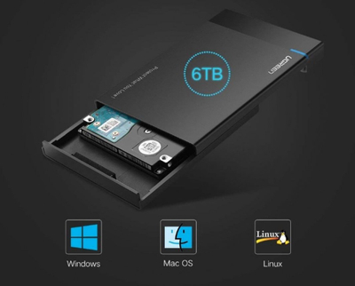Kuti e jashtme Ugreen Pocket US221, 2.5" HDD SSD, SATA 3.0, USB C, e zezë