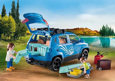 Set lodrash Playmobil FamilyFun 71423, makinë me karvan, 128 copë, blu