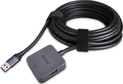 Hub USB Lindy me 4 porta, USB 3.2 5Gbps, kabllo 5m, gri