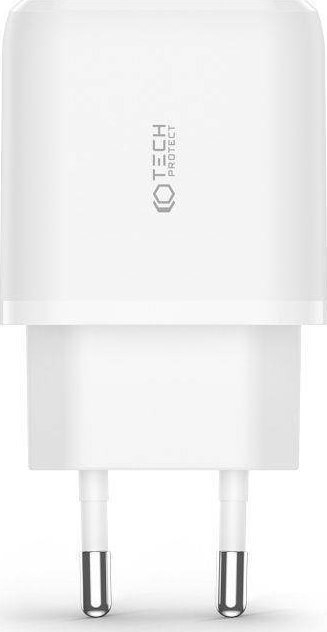 Karikues rrjeti Tech-Protect C20W, 20W PD QC 3.0, 2 porta, me kabllo USB-C, i bardhë
