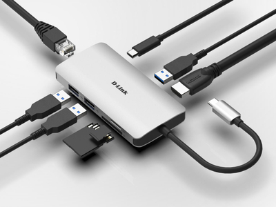 Docking station USB C D Link DUB M810, 8 në 1, 4K HDMI, gri