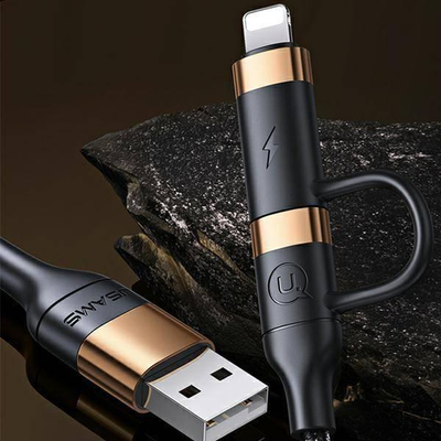 Kabllo USB Usams U62 USA001137, USB A në USB C dhe Lightning, 1.2 m, e zezë