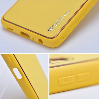 Futrollë telefoni Leather Case për Samsung Galaxy A35 5G, mbrojtëse mbrapa, lëkurë sintetike, e verdhë
