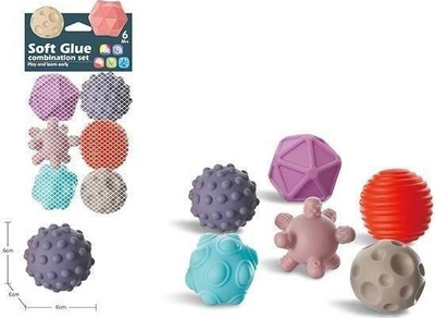 Lodër shqisore për bebe Soft Glue, 6 topa vinyl me teksturë, shumëngjyrëshe