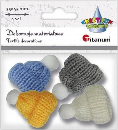 Kapela dekorative Titanum Knitted Caps With Pompon, set me 4 copë, 35x45 mm, shumëngjyrëshe