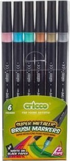 Set markerash me dy anë Cricco Metallic Brush, 6 ngjyra, kuti PVC