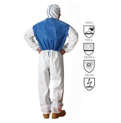 Заштитен костум Ansell 1800 Comfort Bound Модел 195, големина 2XL, антистатички, бел