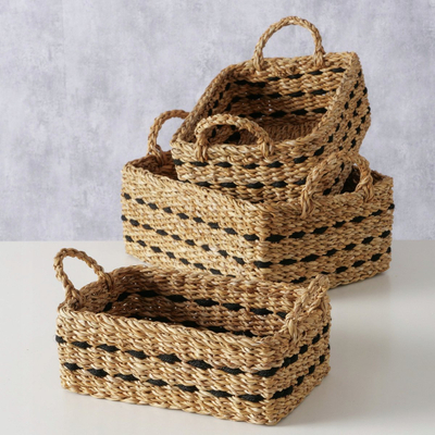 Set shporta Boltze Home Bokar, 3 copë, 26 x 26 x 26 cm, bojë natyrale