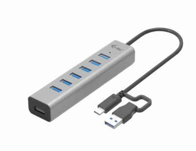 Qendër USB i-tec, 7 porta, USB-A/USB-C, 7.5W, e zezë