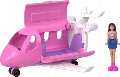 Set lodër Barbie Mini BarbieLand Doll and Vehicle, kukull 3.8 cm, avion Dreamplane me ndryshim ngjyre, shumëngjyrësh