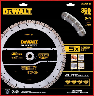 Rrotë prerëse diamanti DEWALT ELITE SERIES DT20464-QZ, 350mm, e segmentume