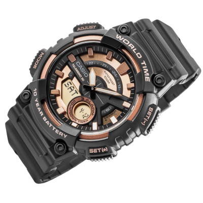 Orë dore Casio AEQ-110W-1A3VDF, analogjike digjitale, 10 ATM, e zezë