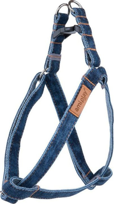 Огрлица за куче Ami Play Denim прилагодлива M, 30-55cm, 15mm, темно сина