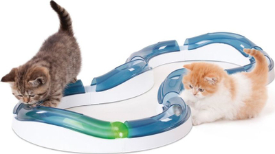 Lodër me pistë për mace Catit Senses Super Roller Circuit, me top që vrapon, plastike, bardh e blu