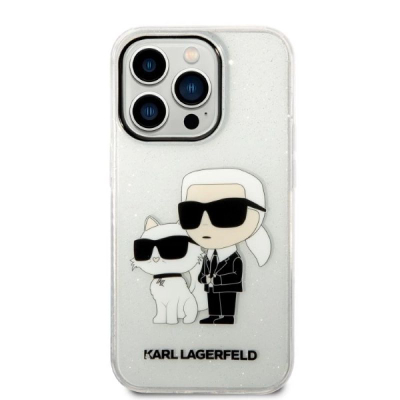 Mbrojtëse telefoni Karl Lagerfeld IML Glitter Karl and Choupette NFT, për iPhone 14 Pro, transparente