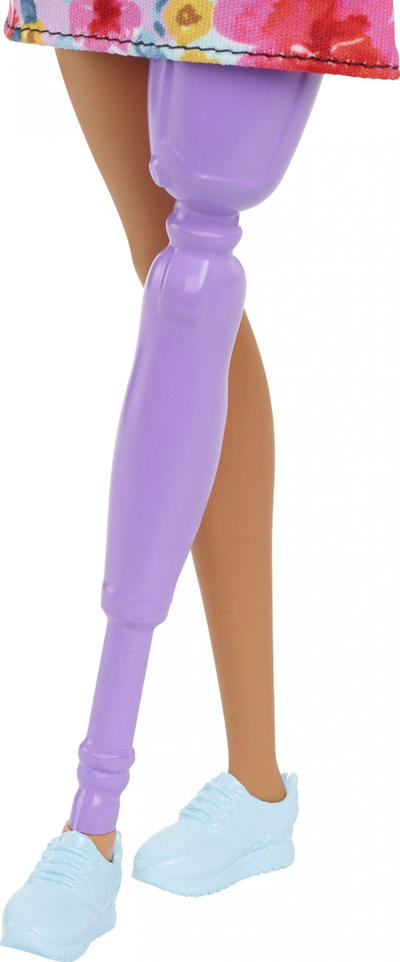Kukull Barbie Mattel Fashionistas HBV21, fustan njëkrahësh, protezë këmbë, shumëngjyrëshe
