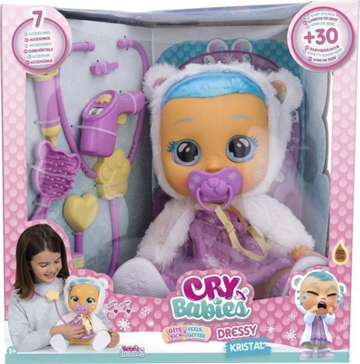 Kукла интерактивна Cry Babies Dressy 2.0 Kristal, со вистински солзи, со заменлива облека, шарена