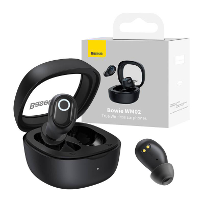 Kufje Bluetooth Baseus WM02 TWS, me kuti karikimi, pa tela, të zeza