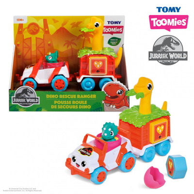 Set lodrash Tomy Toomies Jurassic World, xhip me rimorkio dino, shumëngjyrësh