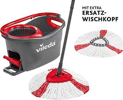 Set mop me kovë Vileda Turbo 158572, me sistem rrotullues, me kokë rezervë, i kuq gri