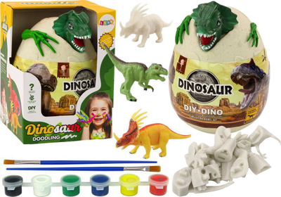 Set kreativ me dinosaurë LeanToys 19045, vezë për pikturim, bojëra dhe furça, e gjelbër