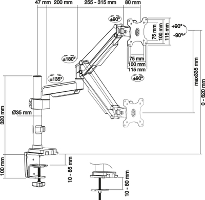 Mbajtëse tavoline për monitor InLine 23159B, 17-32", alumin, e zezë