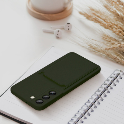 Futera Card Case për Samsung A15 5G, mbrojtëse telefoni silikoni me xhep për kartë, e gjelbër