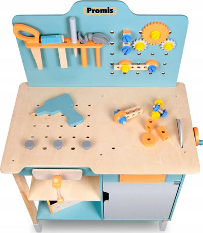 Set pune druri për fëmijë Promis Wooden Tool Set, me vegla, shumëngjyrësh