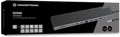 Docking station Conceptronic 14 in 1, USB C, 2x HDMI DP 4K, argjendtë