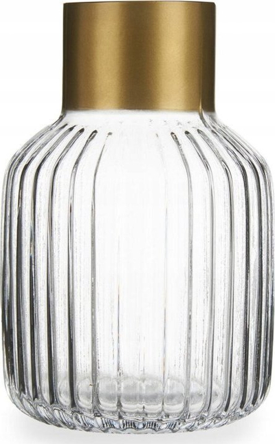 Vazo dekorative Gift Decor Stripes, xham i tejdukshëm, detaje në të artë, 18 cm