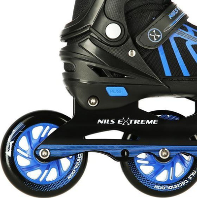 Patina inline Nils Extreme NA18812, me numër që rregullohet 39-43, kushineta ABEC9, ngjyrë e zezë me blu