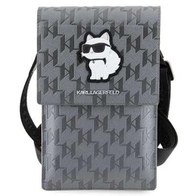 Çantë telefoni Karl Lagerfeld KLWBSAKHPCG, Saffiano Monogram Choupette, argjendi