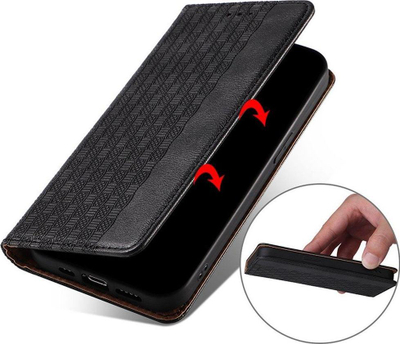 Këllëf libri për Xiaomi Redmi Note 11, me magnet, me rrip dore, i zi