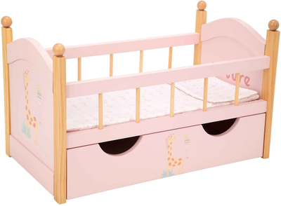 Shtrat druri për kukulla Arias Cradle, me sirtar, me dyshek, rozë