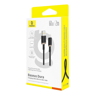 Kabllo USB në USB-C Baseus Dura, 60W, 2m, e zezë gold