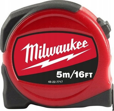 Metër Milwaukee Slimline, 5 m / 16 ft, trup i vogël kompakt, i kuq